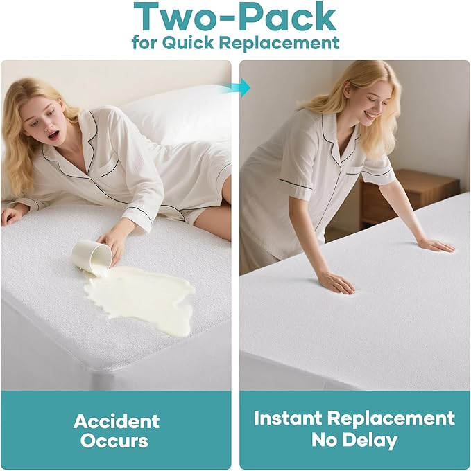 OhGeni 2 Pack Waterproof Mattress Protector, King Size Fitted Sheet with Deep Pocket, 6''-18'' Washable Hypoallergenic Mattresses Cover, Noiseless Soft Mattress Pad, Bedroom Essential,Pee & Dirt-Proof