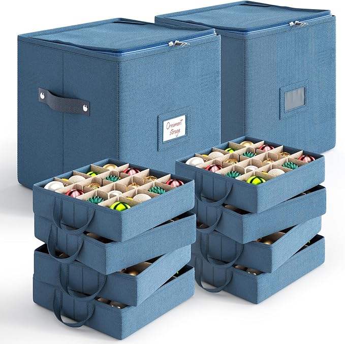Hearth & Harbor Christmas Ornament Storage Box With 4 Inner Tray Dividers - Non-Woven Ornament Storage Container For 64 Holiday Ornaments or Decorations