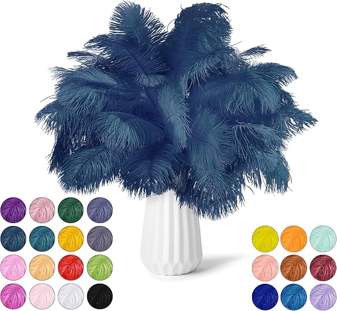 30pcs Navy Blue Ostrich Feathers Natural Bulk 13-16in(33-40cm) Vase Craft Wedding Home Party Centerpieces Christmas Day Decoration