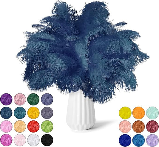 30pcs Navy Blue Ostrich Feathers Natural Bulk 13-16in(33-40cm) Vase Craft Wedding Home Party Centerpieces Christmas Day Decoration