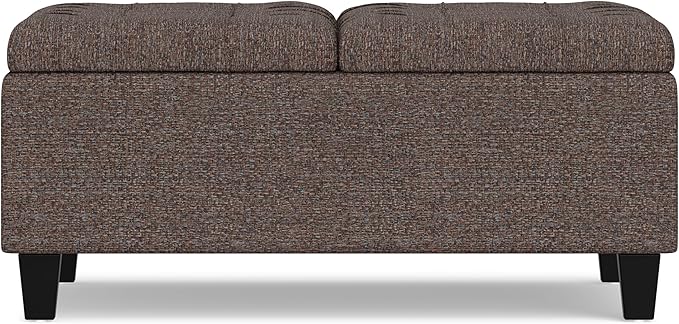 SIMPLIHOME Harrison Coffee Table Storage Ottoman - 36 inch Wide Upholstered Tweed Look Fabric Square Lift-Top Ottoman in Mink Brown, Transitional Ottoman for Living Room with Hidden Storage