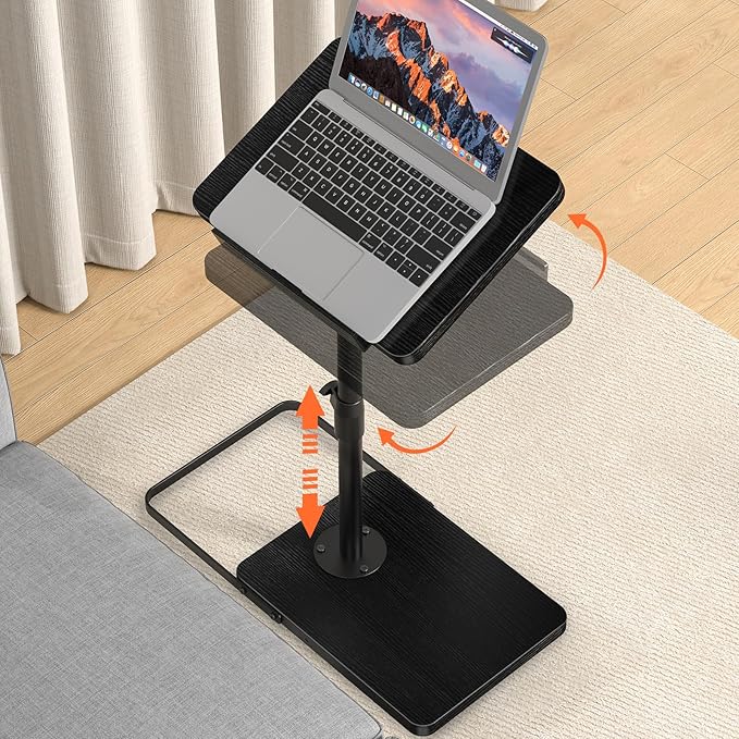 TV Tray Table for Couch, Height Adjustable/360° Swivel/180° Flip-Over Panel Design C-Shaped End Table, Sofa Arm End Side Table with Phone & Tablet Slot for Eating, Laptop,Couch Bed (Black)