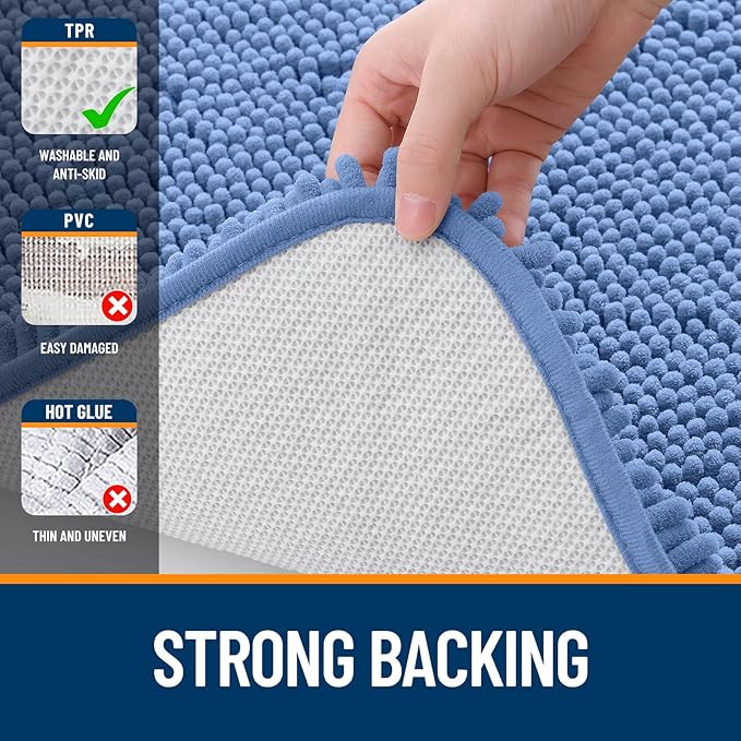 OLANLY Toilet Rugs U-Shaped 24x20, Extra Soft Absorbent Chenille Contour Bathroom Rugs for Toilet, Dry Quickly, Machine Washable, Non-Slip Bath Mat, Cornflower Blue