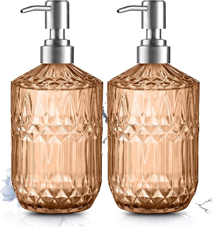 Kaishun 13 Oz Refillable Soap Dispenser, Glass Soap Dispenser for Dispense Hand Soap, Dish Soap, Lotion 2pack (Orange)
