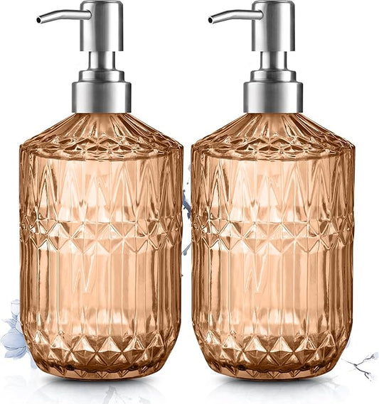 Kaishun 13 Oz Refillable Soap Dispenser, Glass Soap Dispenser for Dispense Hand Soap, Dish Soap, Lotion 2pack (Orange)