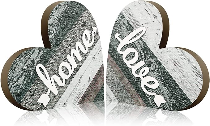 Jetec 2 Pcs Rustic Wooden Heart Table Decor, Daisy Farmhouse Home Decor, Bless This Home & Be Kind Sign for Living Room, Dining Room, Shelf & Mantel, Ideal Housewarming & Birthday Gift(Vintage Style)
