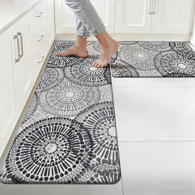 HEBE Anti Fatigue Kitchen Rugs Sets of 2, Non Slip Kitchen Mats for Floor, Waterproof Cushioned Comfort Standing Carpet for Kitchen Sink, Home Office, Laundry Room