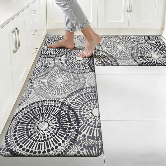 HEBE Anti Fatigue Kitchen Rugs Sets of 2, Non Slip Kitchen Mats for Floor, Waterproof Cushioned Comfort Standing Carpet for Kitchen Sink, Home Office, Laundry Room