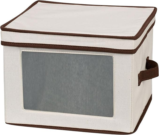 Household Essentials Dinner Plate Storage Box, Strong Frame and Handles, Windowed Panel, Fully Removable Lid, Stackable and Foldable, Perfect for Preserving Your Dinnerware
