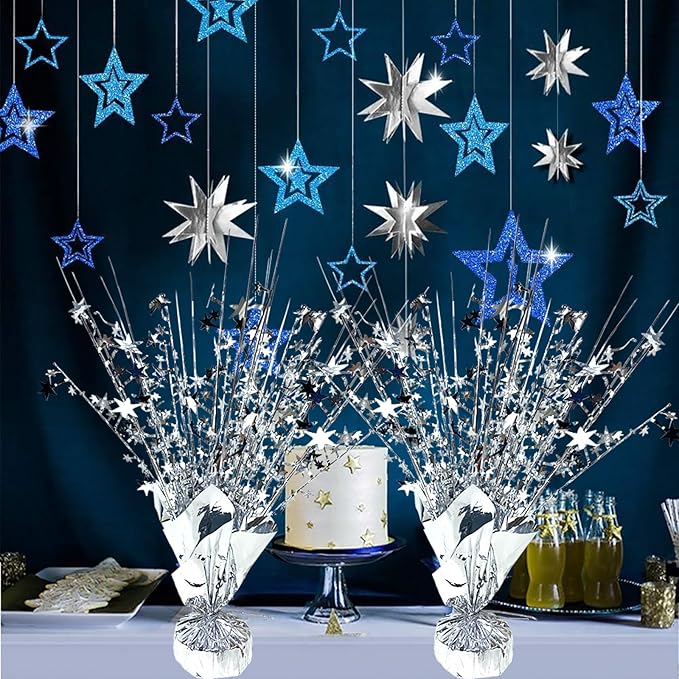 FUBININA 6 Pack Metallic Foil Spray Centerpiece Star Table Decoration Burst Glitter Tabletop Centerpieces for Birthday Christmas New Years Nye Wedding Graduation Holiday Party Supplies Decor, Silver
