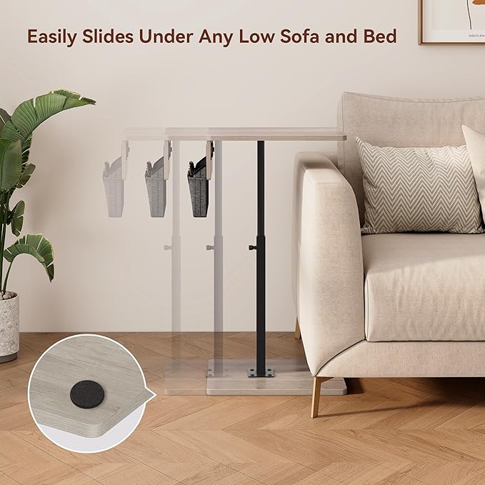 Vagusicc Sofa Armrest Tray Table for Couch - 360° Swivel Height Adjustable Side Table for Small Spaces, Snack Side Table for Bed or Chair, C Shaped End Table Snack Table for Eating Dinner Laptop