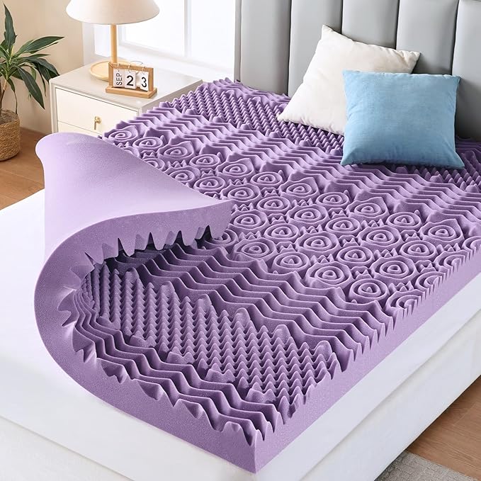 MUXHOMO 3 Inch 7-Zone Twin XL Mattress Topper, Egg Crate Memory Foam Mattress Topper Twin XL Size for Back Pain, Lavender Cooling Gel Infused Bed Pad, CertiPUR-US and Oeko-TEX Certification (79"×38")