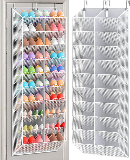 30 Pairs Over the Door Shoe Organizer, Breathable Mesh Pocket Hanging Shoe Storage for Closet, 10-Tier Door Shoes Rack, Handing Shoes Holder Fit All the Family's Sneakers, Boots, Heels, Light Grey