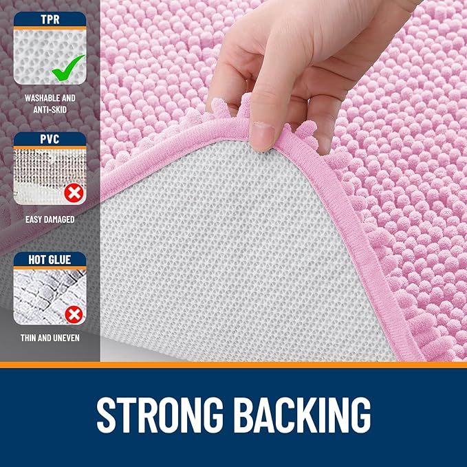 OLANLY Bathroom Runner Rugs 47x17, Extra Soft Absorbent Chenille Bath Rugs, Rubber Backing Quick Dry, Machine Washable Long Bath Mats for Bathroom Floor, Tub and Shower, Home Decor Accessories, Pink