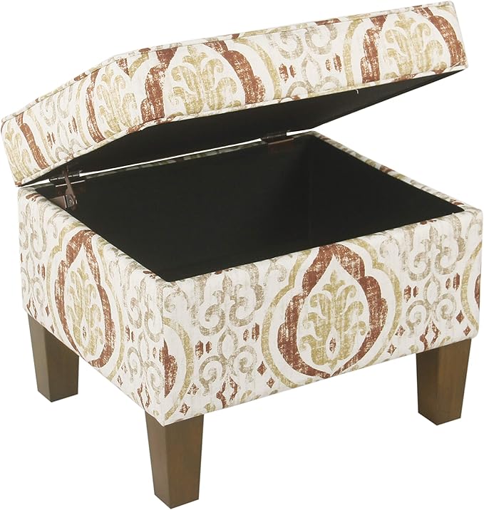 HomePop Square Ottoman - Burnt Orange and Cream Medallion