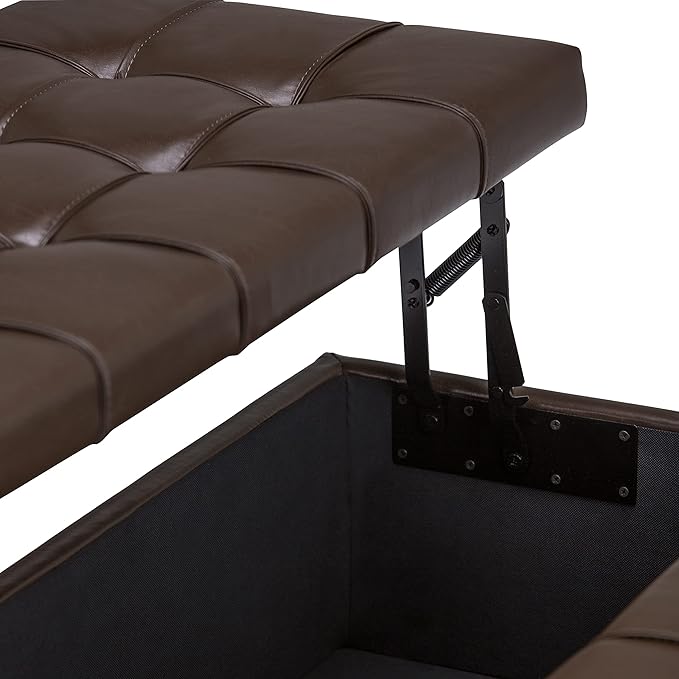 SIMPLIHOME Harrison Coffee Table Storage Ottoman - 36 inch Wide Upholstered Vegan Leather Square Lift-Top Ottoman in Chocolate Brown, Transitional Ottoman for Living Room with Hidden Storage