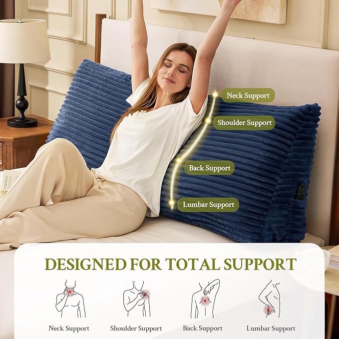 Headboard Pillow Twin, Headboard Wedge Pillow, Back Rest Pillows for Sitting, Reading, Working, Triangle Pillow with Removable Cover, Daybed Pillows for Bed Dorm Sofa, Navy Blue