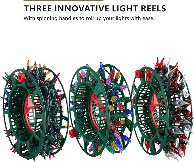 ZOBER Christmas Light Storage Reels - Christmas Light Organizer with 3 Plastic Wheels - 600D Oxford Fabric - Fits 200 Mini Lights per Spool, Lights Storage - Stitched Reinforced Handles - Black