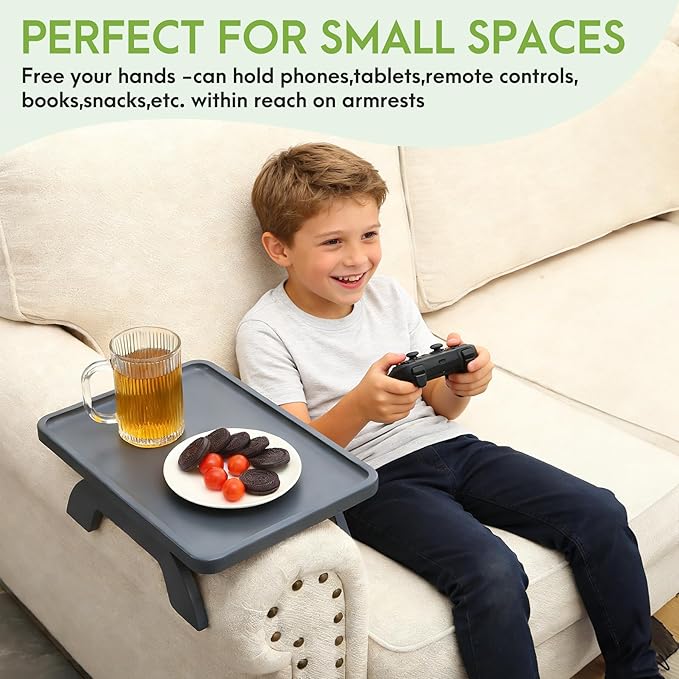 SINWANT Couch Arm Table,Sofa Arm Clip on Tray Tables,Bamboo Couch Armrest Table Suitable for Home Drinks/Eat/Fruit, Snack Chair Tray for Drink Eating