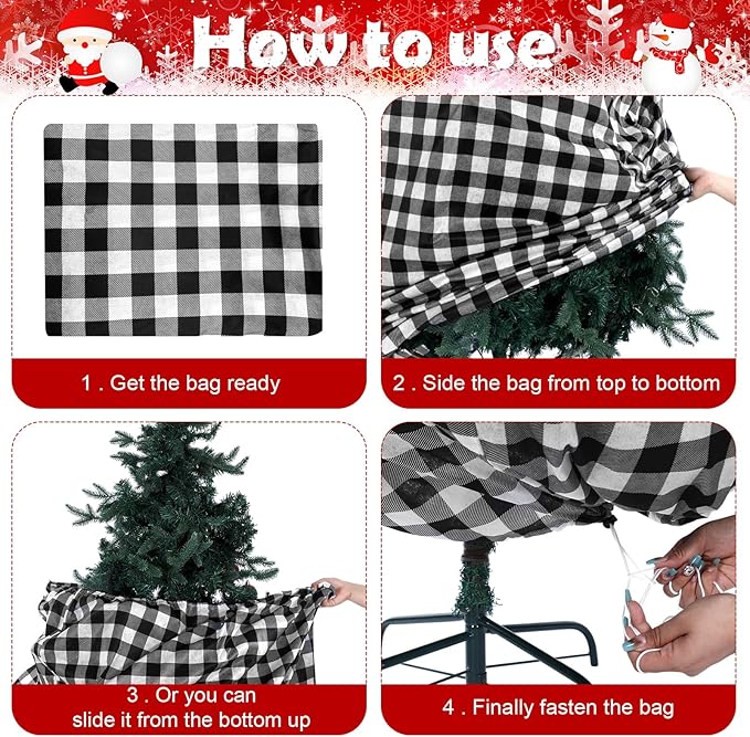 Yeshone 2 Pieces Large Christmas Tree Storage Bag with Drawstring for 7.5 Ft Trees Christmas Trees Covers for Upright Dust Proof Storage Containers(Plaid)