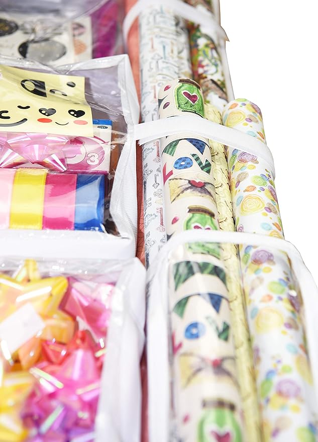 Freegrace Double-Sided Hanging Gift Wrap Organizer - Large 16 x 41 Inch Wrapping Paper Storage Bag - Tearproof 600D Oxford Closet Gift Bag & Ribbon Organization Storage Caddy, White