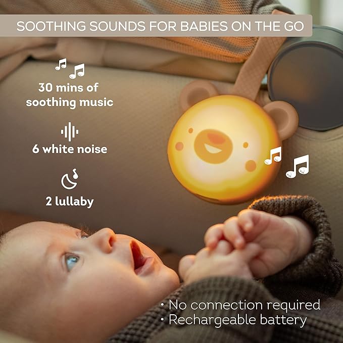 Taf Toys Portable Sound Machine for Baby Sleep Soft Light & Cry Sensor - 30 Mins Melodies - Ideal for Cribs, Strollers, Travel White Noise Machine Sleep Soother Soothing Sounds, Shush Rechargeable