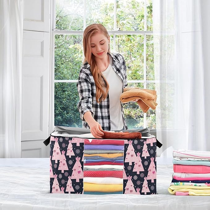 Burbuja 2 Pack Storage Bag Organizer with Handles for Clothes, Blankets, Bedding, Christmas Tree Foldable Storage Bag with Zipper & Clear Window, 95L