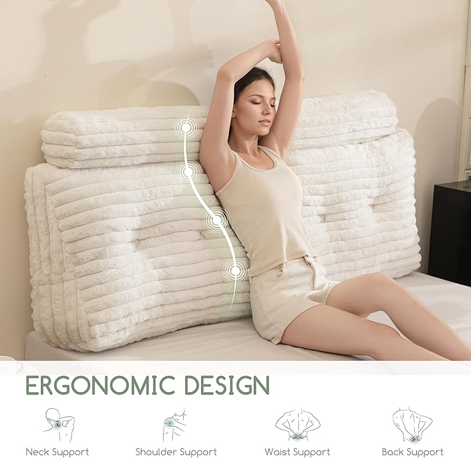 HIGOGOGO Triangular Headboard Wedge Pillow with 2 Cylindrical Pillows and Memory Foam Filling, Daybed Pillows for Sitting up, Reading or Working with Removable Cover,Queen 59.1"x19.7"