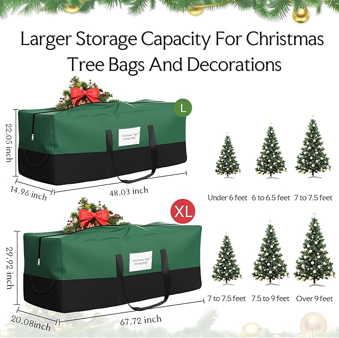 Christmas Tree Storage Bag,Fits Up 8 Ft Tall Artificial Trees,600D Oxford Material,Heavy Duty Tree Bag,Dampproof Storage Bag with Durable Reinforced Handles & Dual Zipper&Transparent Pocket