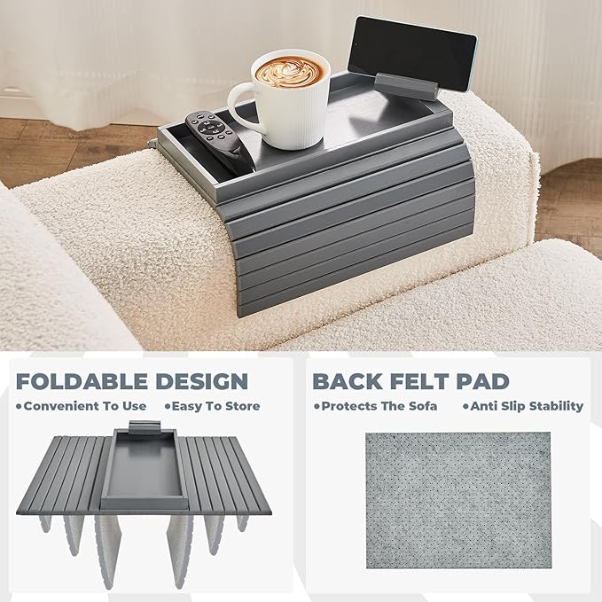 LOVYANXUE Bamboo Sofa Arm Tray, Anti Falling Couch Arm Tray Armrest Table with 360° Rotating Phone Holder, Foldable and Portable Sofa Armrest Trays Cup Holder for Drink,Cups, Phone, Snacks, Remote