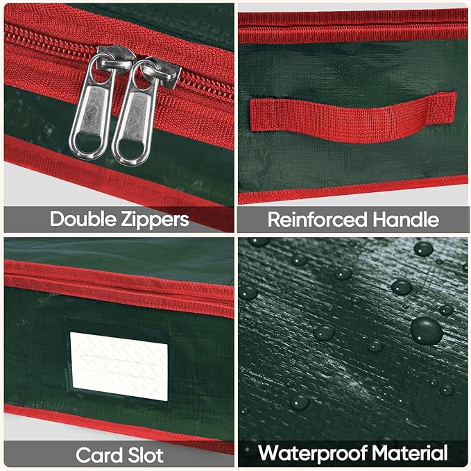 BALEINE Soft Christmas Wrapping Paper Storage Bag, 40" Durable PE Gift Wrap Storage Bag with Flexible Partitions and Pockets for Ribbon, Accessories (Green)