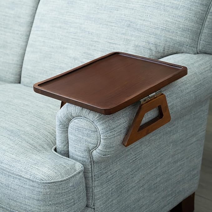 Shamrock Home Bamboo Trayble Couch Arm Table, Clip On Tray Sofa Table for Couches. Sofa Arm Tray for TV Dinners, Remotes, Drinks, Snacks and Small Spaces - 15.75 x 11inch, Brown