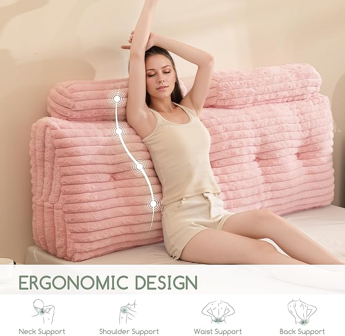 HIGOGOGO Triangular Headboard Wedge Pillow with 2 Cylindrical Pillows and Memory Foam Filling, Daybed Pillows for Sitting up, Reading or Working with Removable Cover,King 76"x19.7"