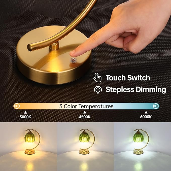 Shenmoyl Set of 2 Tulip Table Lamp, 5200mAh Cordless Touch Control Table Lamp with 3 Color Temps & Stepless Dimming, Rechargeable Battery Table Lamp for Living Room, Bedroom, Office(Green Tulip)