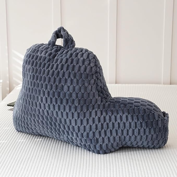 Yaoshuho Fluffy Reading Pillow for Sitting in Bed, Large Backrest Bed Pillow with Arms, Back Support Pillow for Lounging Bedrest, Navy