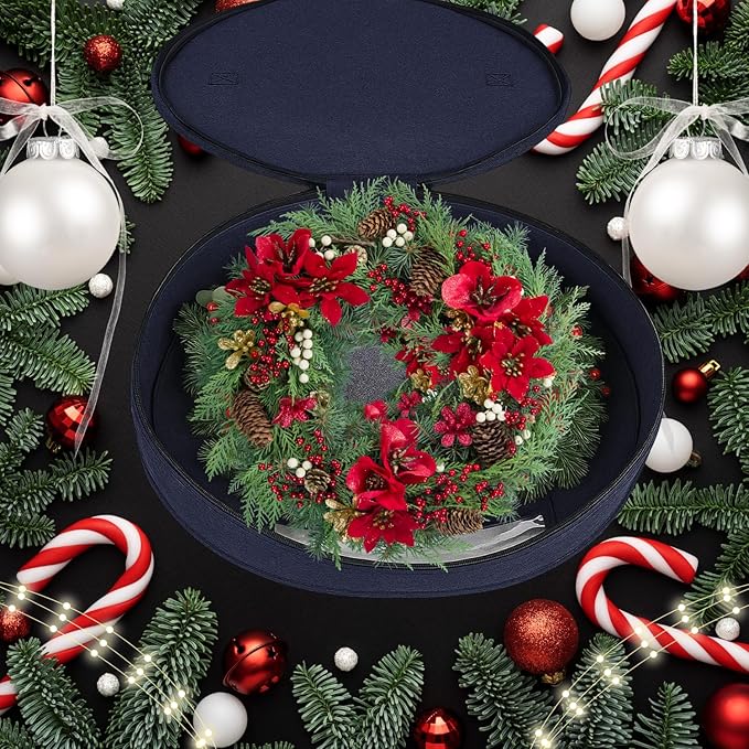 Christmas Wreath Storage Bag,Collapsible Felt Holiday Garland Container with Zipper & Handle, Durable Wreath Organizer Bin for Seasonal Decor Storage 20 x 12 (Blue, 12 x 20)