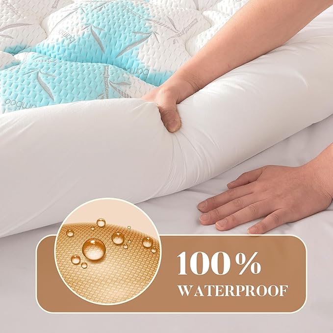 PRIMESOFT 100% Waterproof King Size Mattress Topper, Thick Pillow Top Mattress Pad，Up to 21 Inch Deep Pocket,Soft Breathable Mattress Pad for Back Pain, Protector Cover(White)