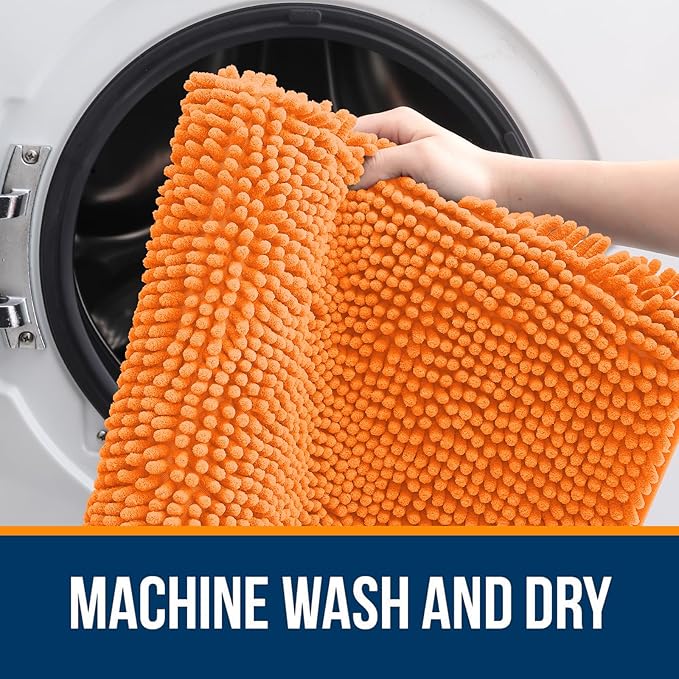 OLANLY Large Bathroom Rugs 40x24, Extra Soft Absorbent Chenille Bath Rugs, Rubber Backing Quick Dry, Machine Washable Bath Mats for Bathroom Floor, Tub and Shower, Home Decor Accessories, Orange