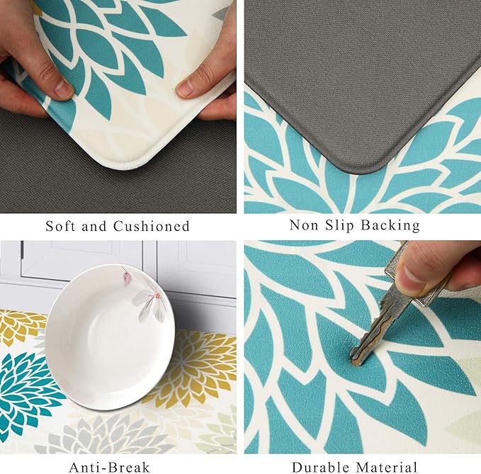 HEBE Anti Fatigue Kitchen Rugs Sets of 2, Non Slip Kitchen Mats for Floor, Waterproof Cushioned Comfort Standing Carpet for Kitchen Sink, Home Office, Laundry Room, Colorful