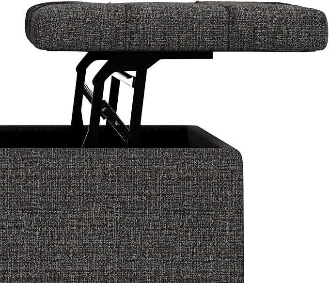 SIMPLIHOME Harrison Large Coffee Table Storage Ottoman - 40 inch Wide Upholstered Tweed Look Fabric Square Lift-Top Ottoman in Ebony, Transitional Bench for Living Room with Sturdy Base