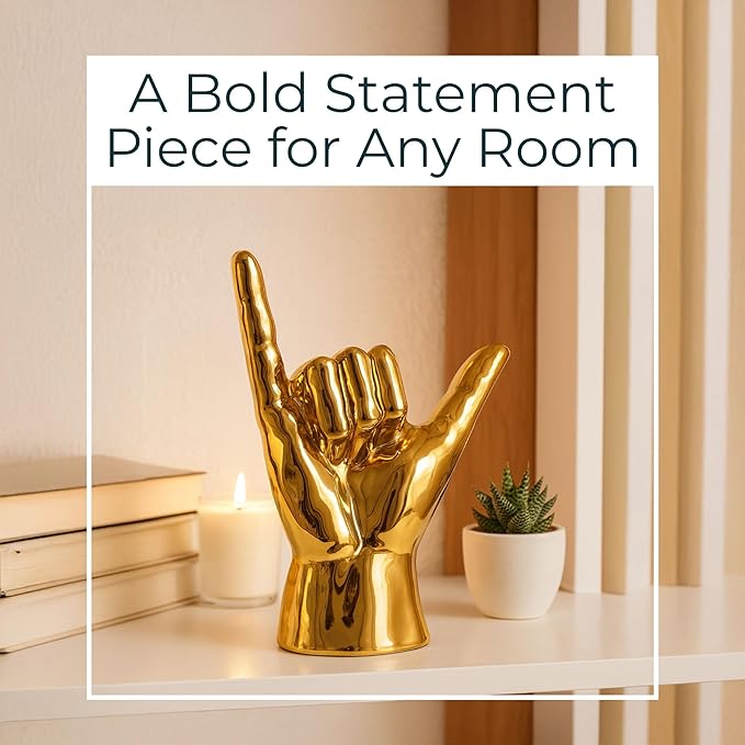Ceramic Modern Decorative Hand Accent for Table Top & Shelf – Coffee Table Decor for Living Room, Modern Home Decor, Indoor/Outdoor – Chic Stylish Tabletop Accent Piece – 7", Gold