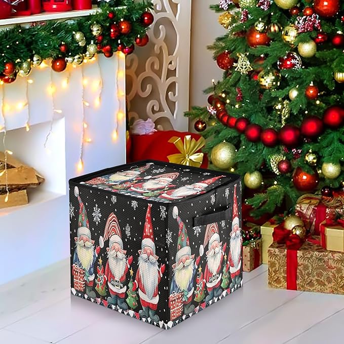 Gnomes Christmas Ornament Storage Basket Box Winter Snowflake Holiday Storage Container Cube with Adjustable Dividers for 64 Holiday Ornaments or Decorations Keeps Clean and Dry for Next Season