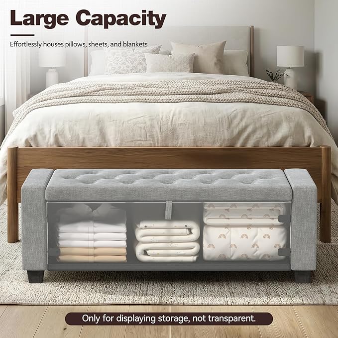 Storage Ottoman Bench, 50" End of Bed Bench with Legs,Storage Chest with Safety Hinge, Modern Entryway Benchs for Living Room, Bedroom, Entryway, Gray