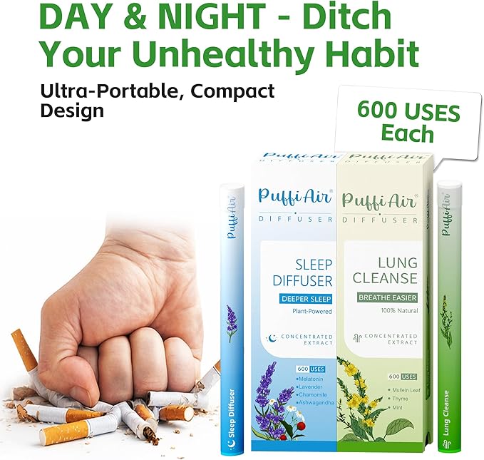 Herbal Diffuser Duo, Detox and Sleep Diffuser with Extracts of Mullein, Melatonin and Other Biotanicals, 100% Natural Swap - Up to 600 Uses (Varies by Usage), Day & Night Duo