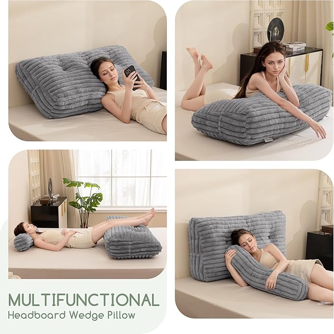 HIGOGOGO Triangular Headboard Wedge Pillow with a Cylindrical Pillow and Memory Foam Filling, Daybed Pillows for Sitting up, Reading or Working with Removable Cover,Twin 39.4"x19.7"