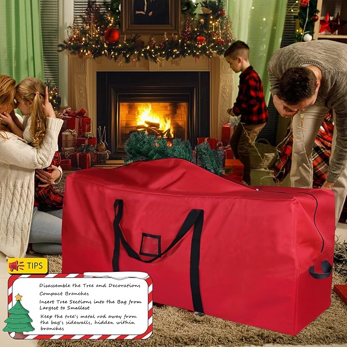 Christmas Tree Storage Bag, 600D Oxford Extra Large Moving Bags, Fits Up to 9 Ft Artificial Trees, Heavy-Duty Waterproof Christmas Decorations Storage Bags(PURE RED)