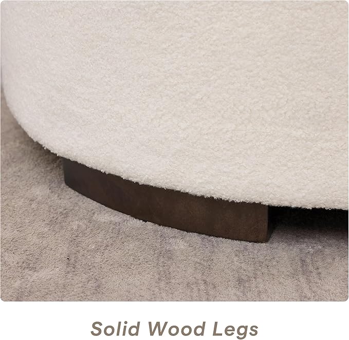29.5 Inch Round Storage Ottoman Coffee Table,Modern Circle Coffee Table with Storage with Removable Lid Top and Solid Wood Legs,Large Round Ottoman for Bedroom,Living Room,Teddy Fleece,Beige