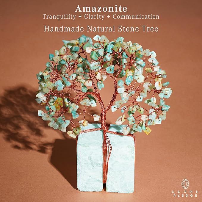 Chakra Tree of Life for Unique Gifts for Mom, Dad, Home and Office Decor, Handmade Amazonite Healing Crystal Tree for Positivity, Money & Good Luck, Birthday Gifts for Women,Mens