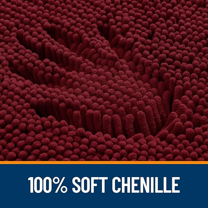OLANLY Bathroom Rugs 30x18, Extra Soft Absorbent Chenille Bath Rugs, Rubber Backing Quick Dry, Machine Washable Bath Mats for Bathroom Floor, Tub and Shower, Home Decor Accessories, Burgundy