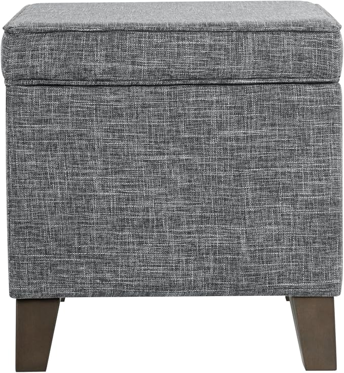 HomePop Home Decor | Medium Square Storage Ottoman with Hinged Lid | Ottoman with Storage for Living Room & Bedroom, Grey